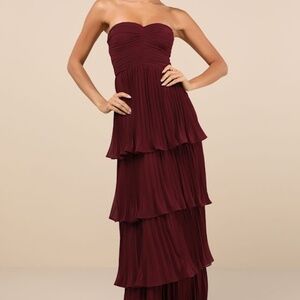 Lulus Seriously Sensational Plum Purple Strapless Tiered Maxi Dress - Size S